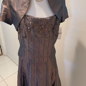 knee length dresses for ladies Elegant Long Blue Lace Satin Mother of The Bride Dresses with Jacket main image 0